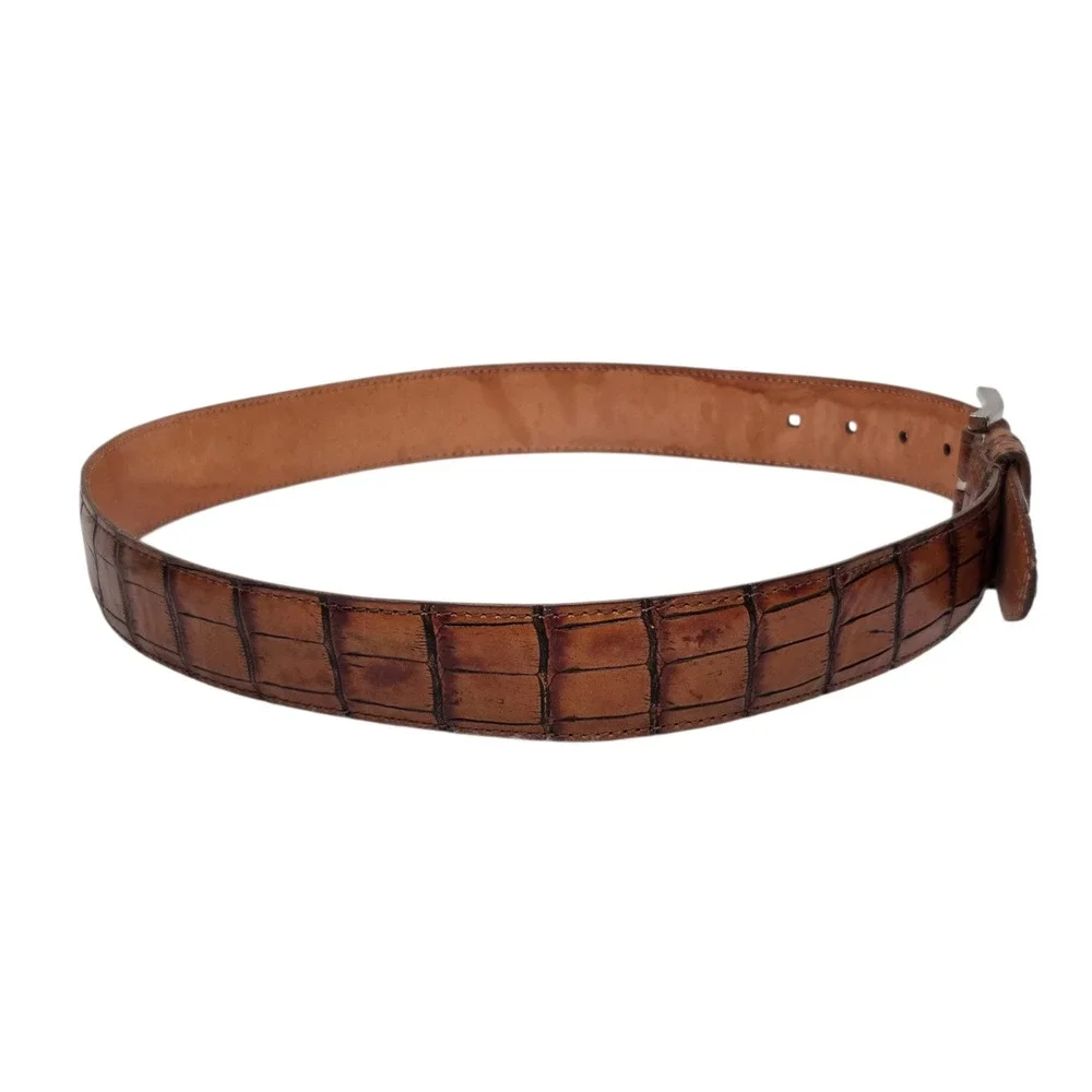Martin Dingman Belt Mens 32 Brown Alligator Grain Leather Hand Made in America
